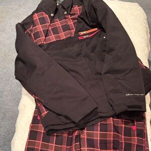 Obermeyer Black Orange and Pink Checkered Ski Set